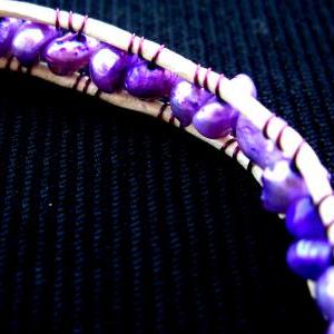 Leather Cord Bracelet Cream Purple Freshwater..