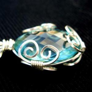 Solid Sterling Silver Aquamarine Necklace 925