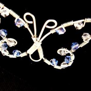 Wire Wrapped Butterfly Necklace Swarovski Crystal..