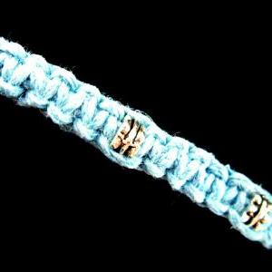 Daisy Hemp Choker Wire Wrapped Pendant Baby Blue..