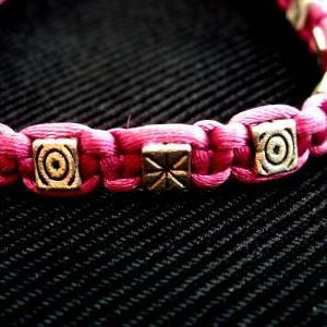 Tibetan Silver Hemp Bracelet Fuschia Slide Knot