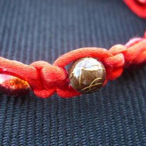 Red Macrame Bracelet Brown Gold Swirl