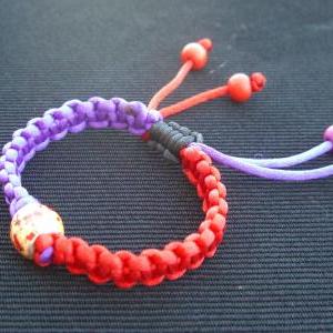 Purple Macrame Bracelet Red Satin