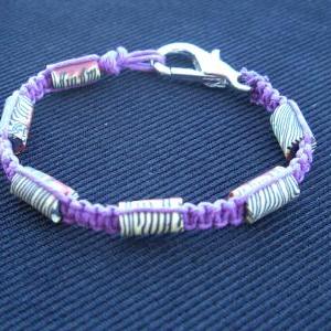 Purple Macrame Bracelet Zebra Print Polymer Bead