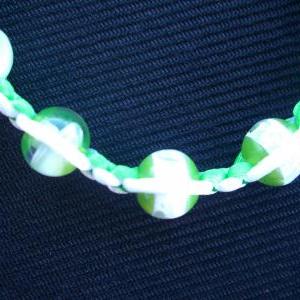Green Macrame Bracelet White Satin