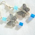 Blue Butterfly Earrings Silver Ocean Sky Cube..