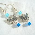 Blue Butterfly Earrings Silver Ocean Sky Cube..