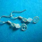 White Swarovski Scroll Earrings Wire Wrap Sterling..