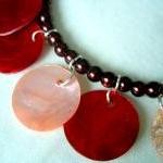 Red Shell Charm Bracelet Shell Pink Seashore Mocha..