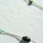 Long Silver Necklace Black Gold Graffiti Marbled..