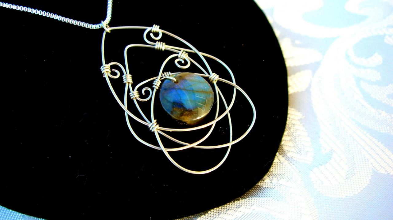 Wire Wrapped Celtic Pendant Necklace Labradorite Sterling Silver