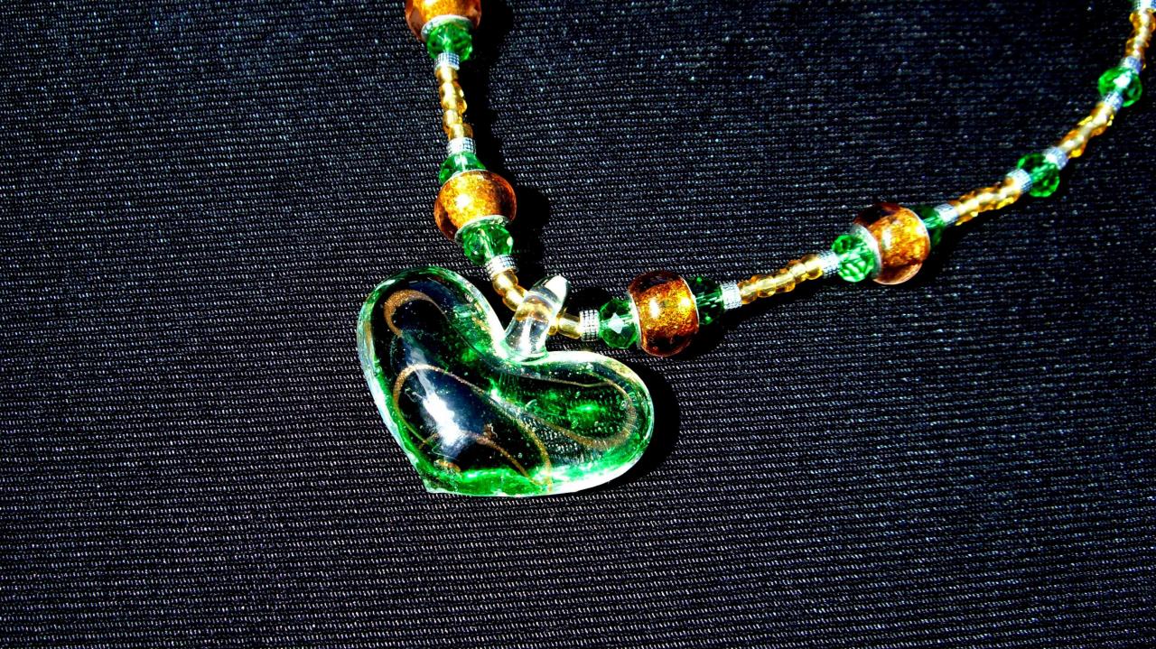 Swarovski Heart Pendant Necklace Lampwork