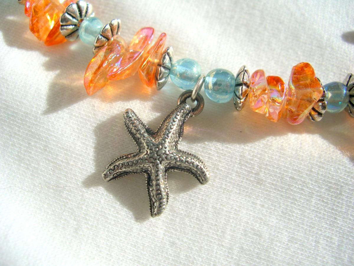 Starfish Ankle Bracelet Seahorse Beach Comber Peach Blue Sand Sun