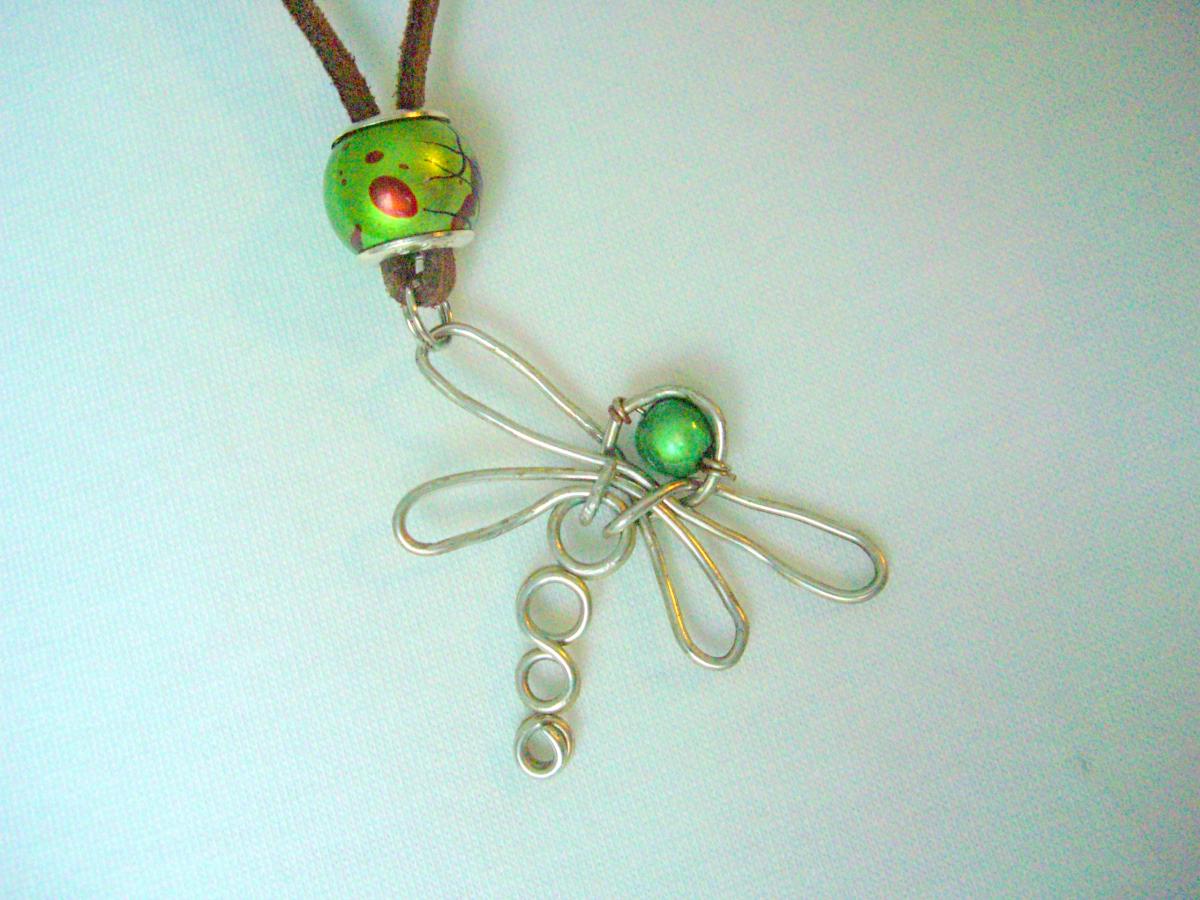 Dragonfly Pendant Necklace Wire Wrapped
