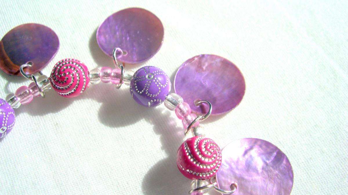 Pink Charm Bracelet Girls Purple Daisy