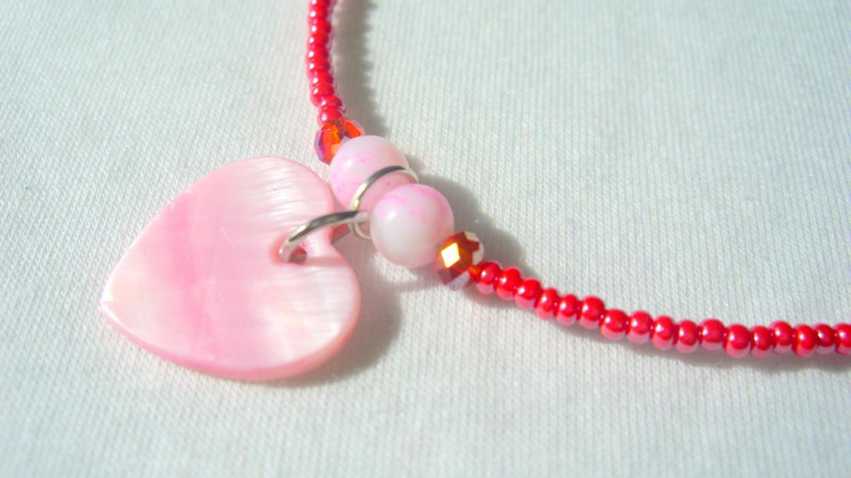 Pink Heart Anklet Shell Charm Swarovski Crystal on Luulla