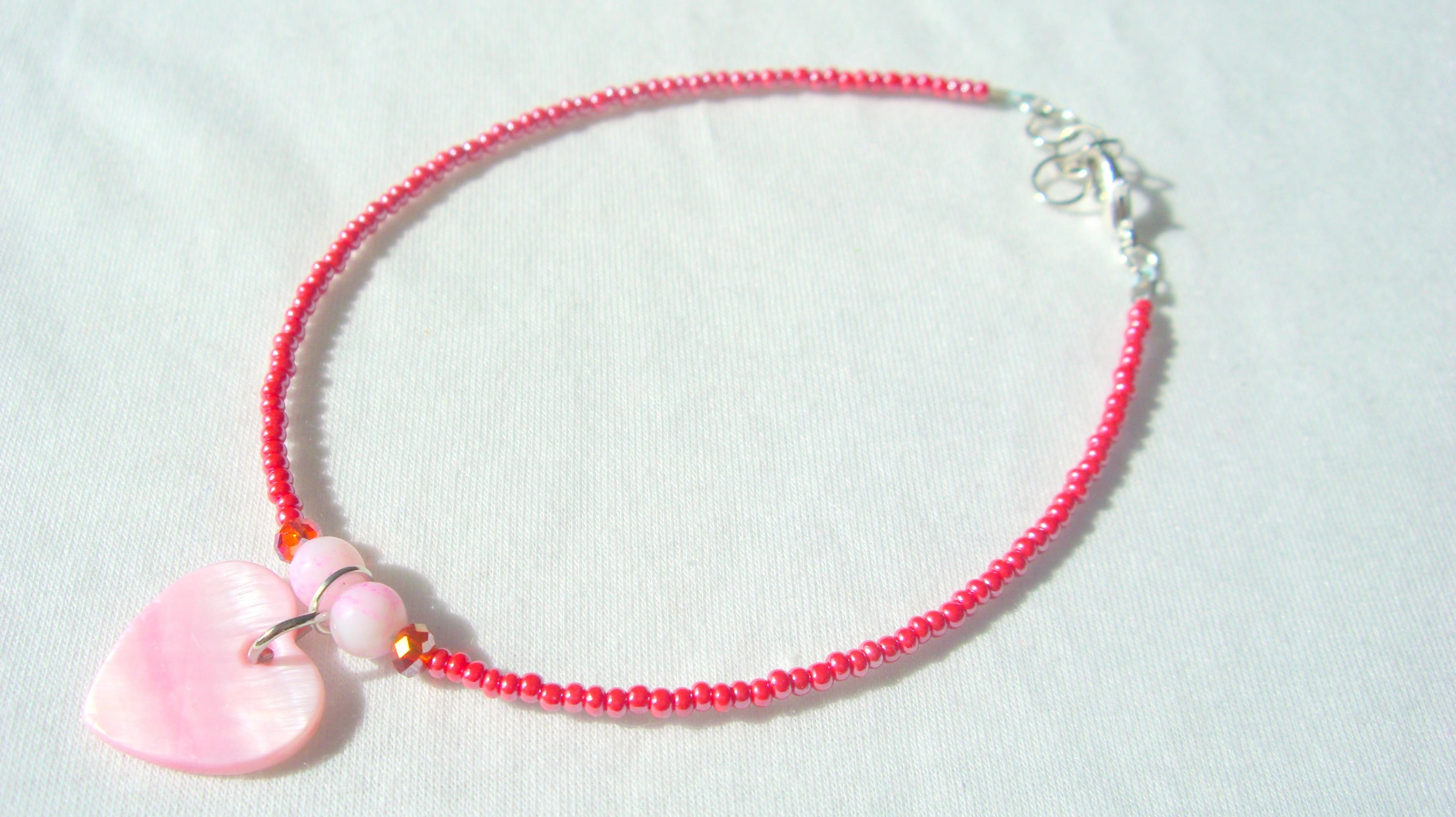 Pink Heart Anklet Shell Charm Swarovski Crystal on Luulla